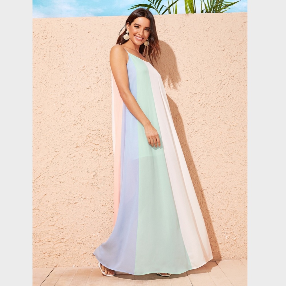 Pastel Color Block A-line Maxi Cami Dress - Picture 3 of 6